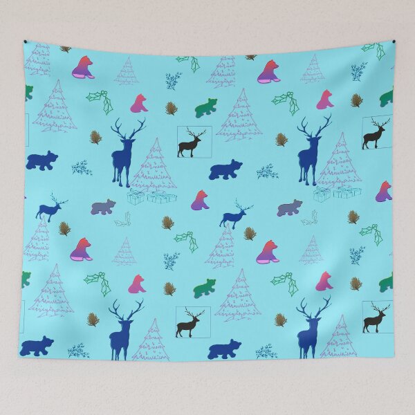 Item preview, Christmas bears and deers in a neon star colored pattern designed and sold by NC NatureVisions.
