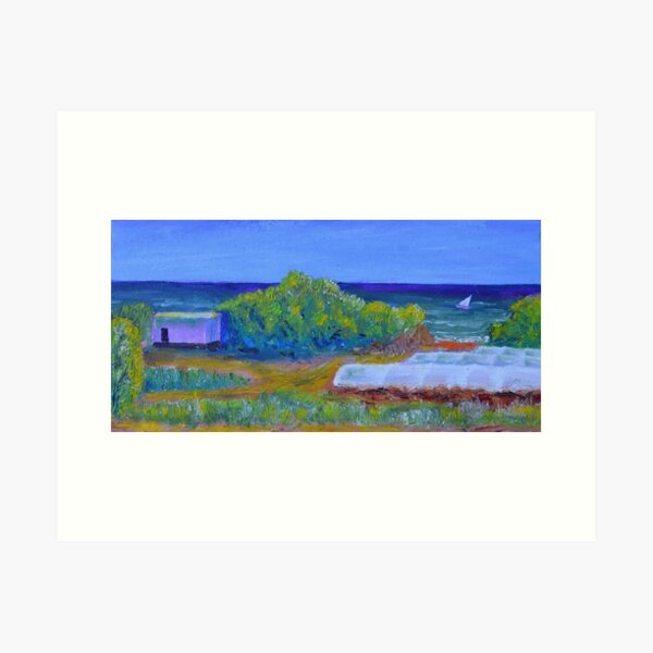 Item preview, Oil Painting - Beach Entrance with Greenhouses on a Farm in Southern Sicily. 2015 designed and sold by Igor Pozdnyakov.