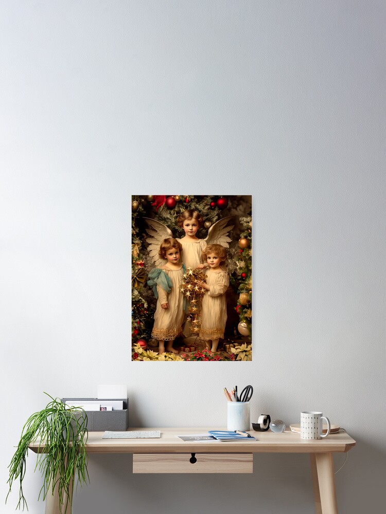 Thumbnail 1 of 3, Poster, Vintage Christmas Angel designed and sold by phatpuppyart.