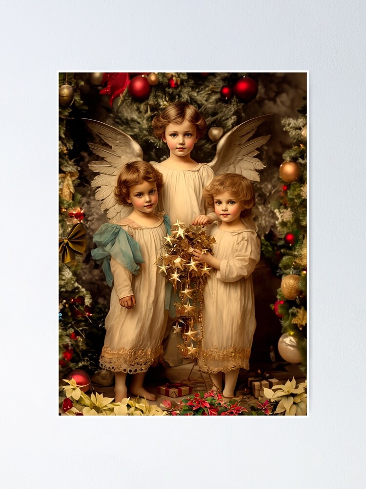 Thumbnail 2 of 3, Poster, Vintage Christmas Angel designed and sold by phatpuppyart.