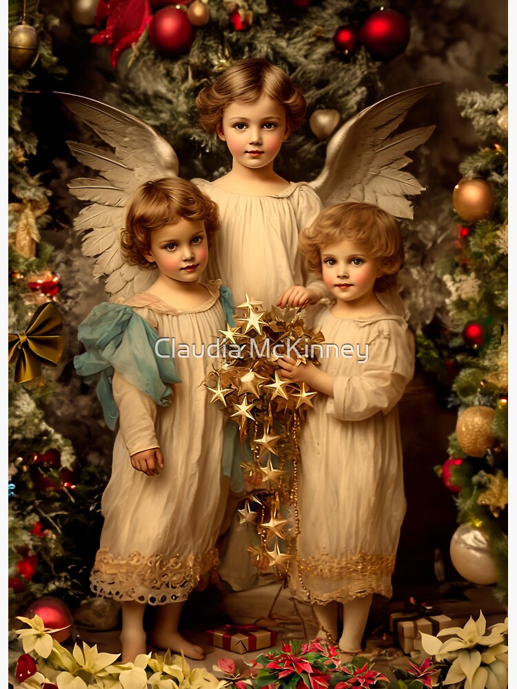Thumbnail 3 of 3, Sticker, Vintage Christmas Angel designed and sold by phatpuppyart.