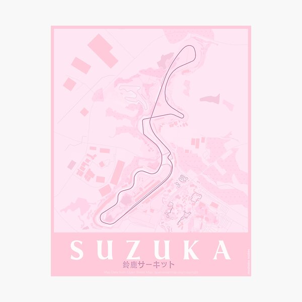 Aperçu de l'œuvre Circuit de Suzuka, Japon | Carte des pistes pastel rose | Carte des pistes de Formule 1 créée et vendue par MoshoboMakes.