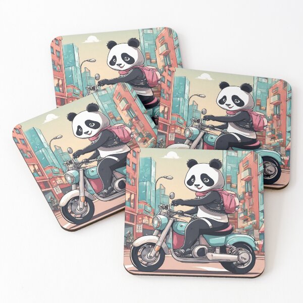 Item preview, Colorful Panda Riding Motorcycle in City Happy designed and sold by Kimberly Rodriguez.
