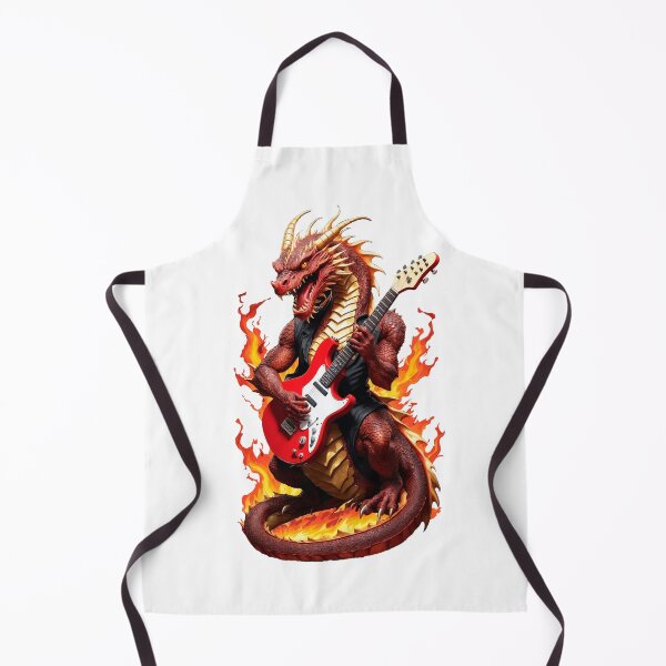 Artikelvorschau, Rot-goldener Drache in Flammen, der voller Energie Gitarre spielt entworfen und verkauft von PETS ABC.