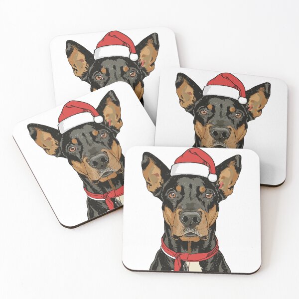 Item preview,  Vintage Pop Art Natural Ear Doberman red hat santa christmas designed and sold by DrawHandArt.