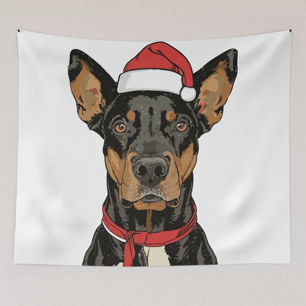 Item preview,  Vintage Pop Art Natural Ear Doberman red hat santa christmas designed and sold by DrawHandArt.