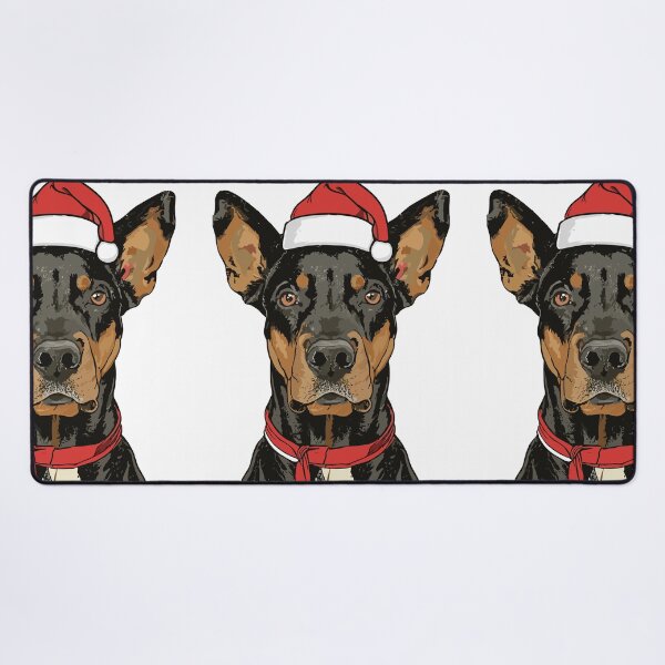 Item preview, Vintage Pop Art Natural Ear Doberman red hat santa christmas designed and sold by DrawHandArt.