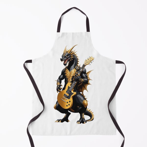 Artikelvorschau, Schwarz-goldener Drache, der voller Energie Gitarre spielt entworfen und verkauft von PETS ABC.