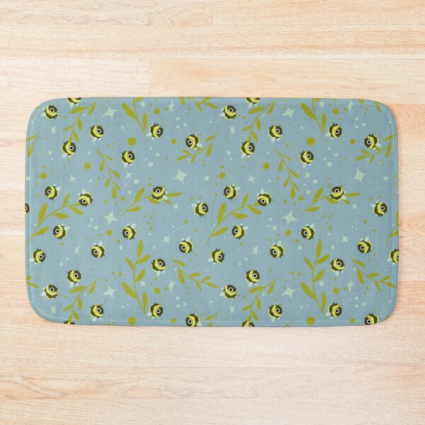 Bee pattern on blue Bath Mat