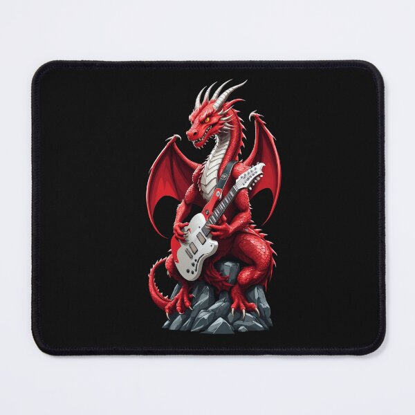 Item preview, Red and white rocker dragon playing the guitar with energy designed and sold by PETS ABC.