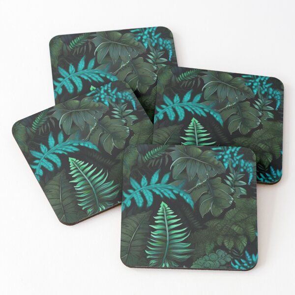 Item preview, Teal Blue Vibrant Vintage Tropical Fern Leaves Pattern  designed and sold by SassyArtistry.