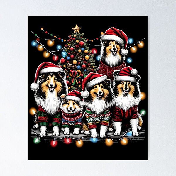Item preview, Shetland Sheepdog Family Light Vintage Christmas Tree Ugly Sweater Santa's Hat Xmas designed and sold by JoelFox165.
