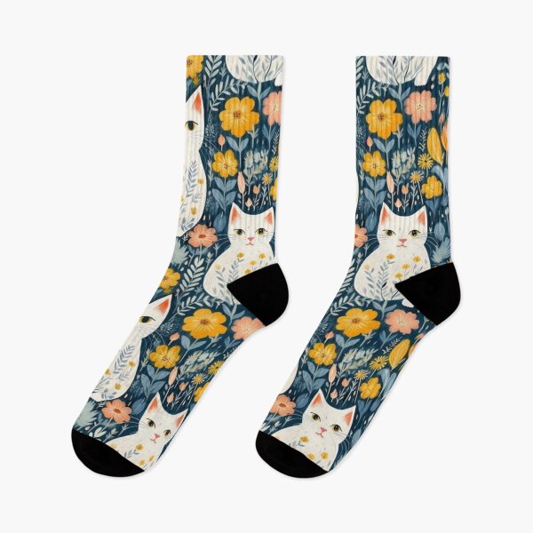 Item preview, Whimsical White Cat in Wildflowers - Floral Pet Lover Design designed and sold by sweet1342.