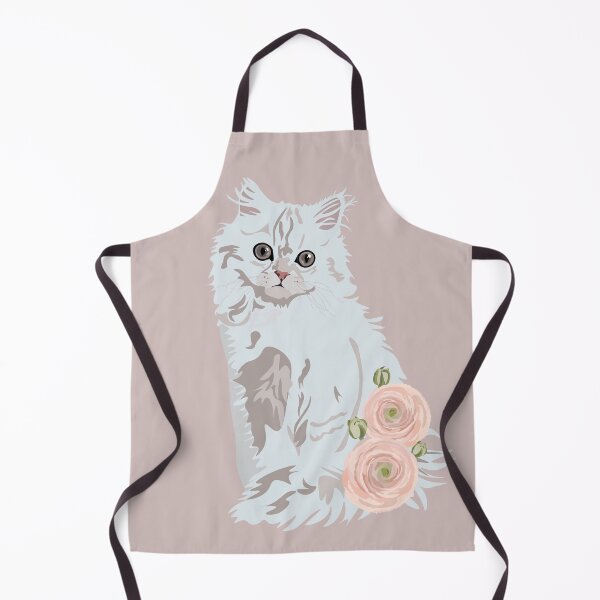 Item preview, Fluffy white cat and pink flowers designed and sold by Botanical Cat.
