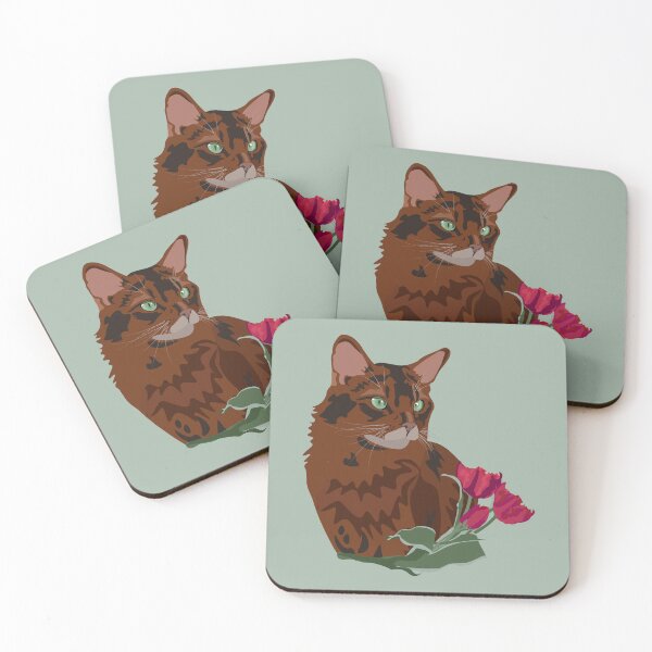 Item preview, Red cat and tulip flowers designed and sold by Botanical Cat.