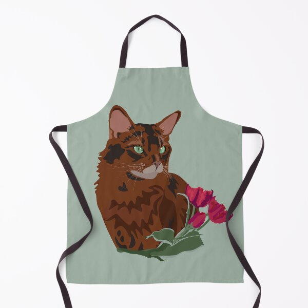 Item preview, Red cat and tulip flowers designed and sold by Botanical Cat.