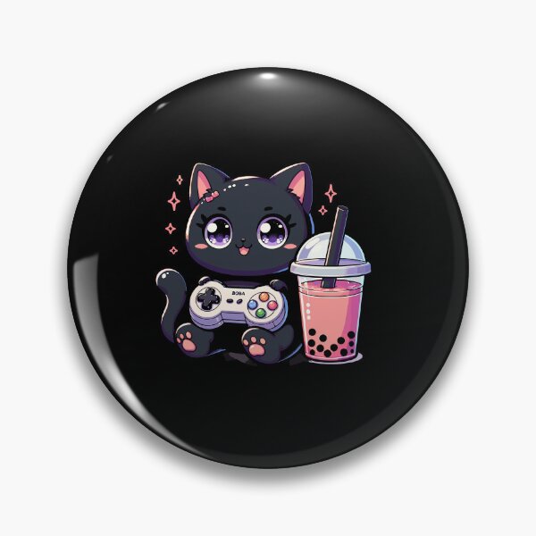 Item preview, Kawaii Black Cat Drinking Boba Tea Bubble Tea,Gamer Girl,Kawaii Neko Cat Playing Game  designed and sold by Inno-Ink.