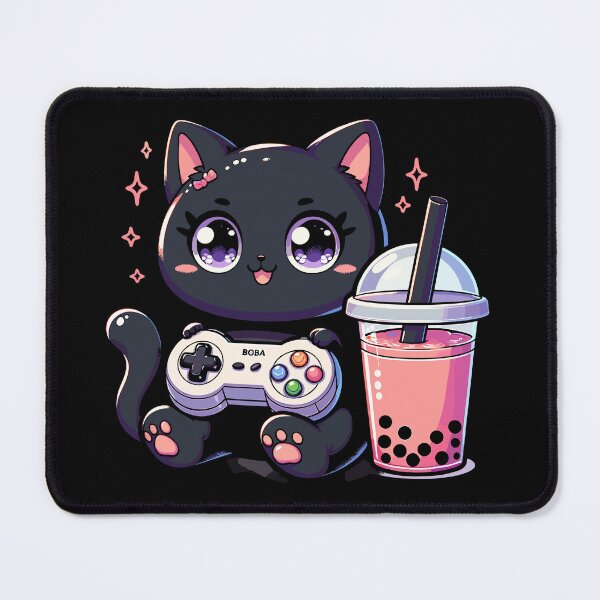 Item preview, Kawaii Black Cat Drinking Boba Tea Bubble Tea,Gamer Girl,Kawaii Neko Cat Playing Game designed and sold by Inno-Ink.