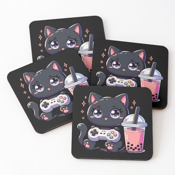 Item preview, Kawaii Black Cat Drinking Boba Tea Bubble Tea,Gamer Girl,Kawaii Neko Cat Playing Game  designed and sold by Inno-Ink.
