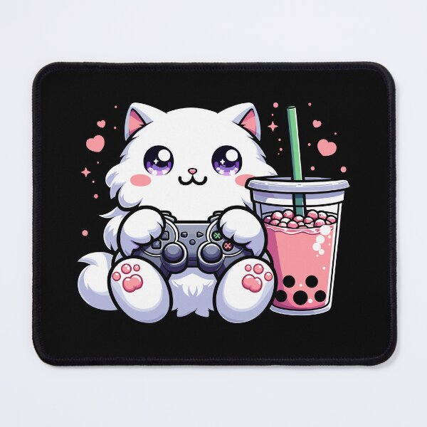 Item preview, Kawaii White Cat Drinking Boba Tea Bubble Tea,Gamer Girl,Kawaii Neko Cat Playing Game  designed and sold by Inno-Ink.