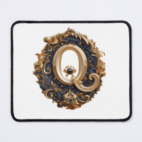 Item preview, Letter Q Gothic black and gold trimming with floral ornament designed and sold by StylishStacks.