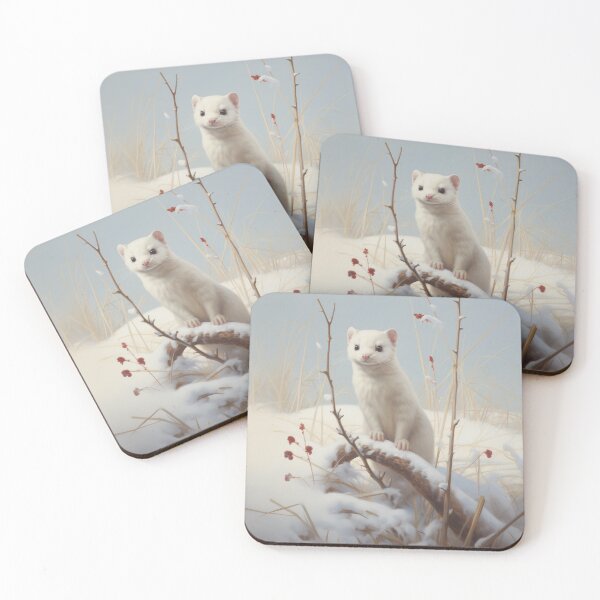 Item preview, cute white winter ermine marten in nature designed and sold by WallyPink.