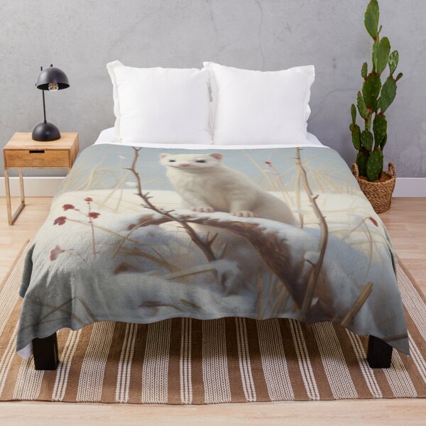 Item preview, cute white winter ermine marten in nature designed and sold by WallyPink.