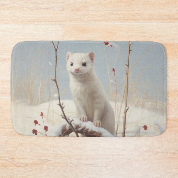 Item preview, cute white winter ermine marten in nature designed and sold by WallyPink.