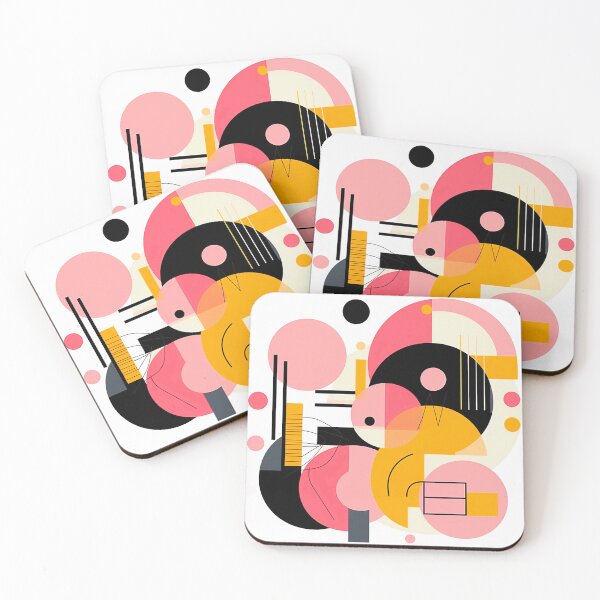 Item preview, Bauhaus Fusion - Sharp Lines & Circular Art in Pink, Yellow, Black designed and sold by PaintbrushPlace.