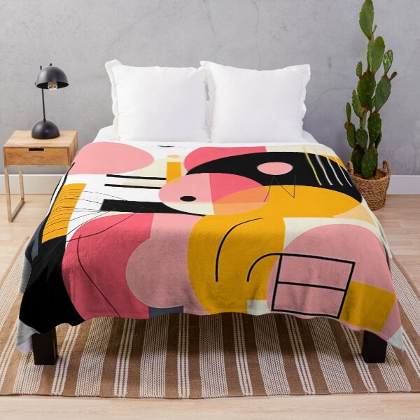 Item preview, Bauhaus Fusion - Sharp Lines & Circular Art in Pink, Yellow, Black designed and sold by PaintbrushPlace.