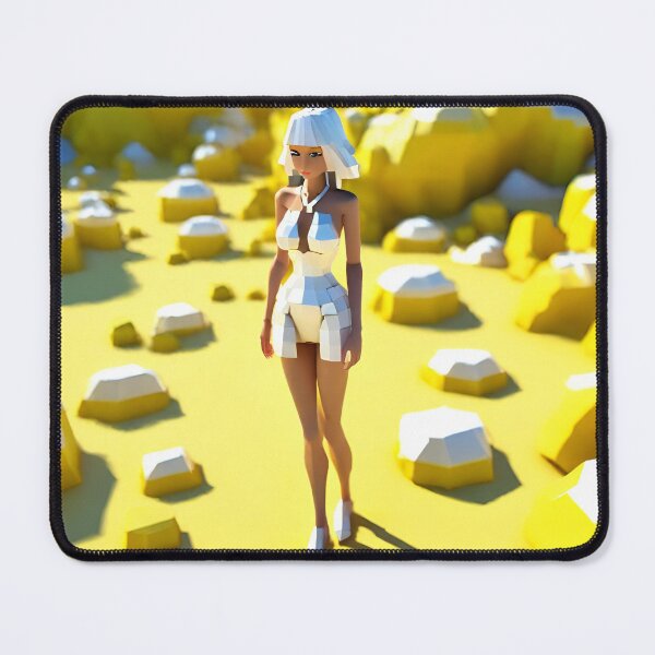 Item preview, doll looking girl wearing white mini dress standing at the yellow desert hills amidst white diamonds designed and sold by thebitsinc.