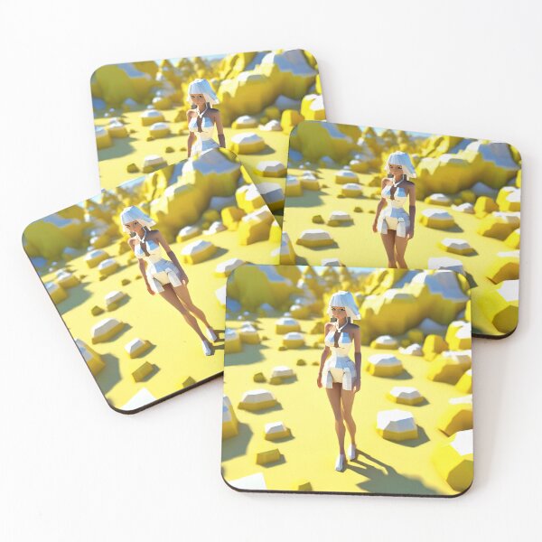 Item preview, doll looking girl wearing white mini dress standing at the yellow desert hills amidst white diamonds  designed and sold by thebitsinc.
