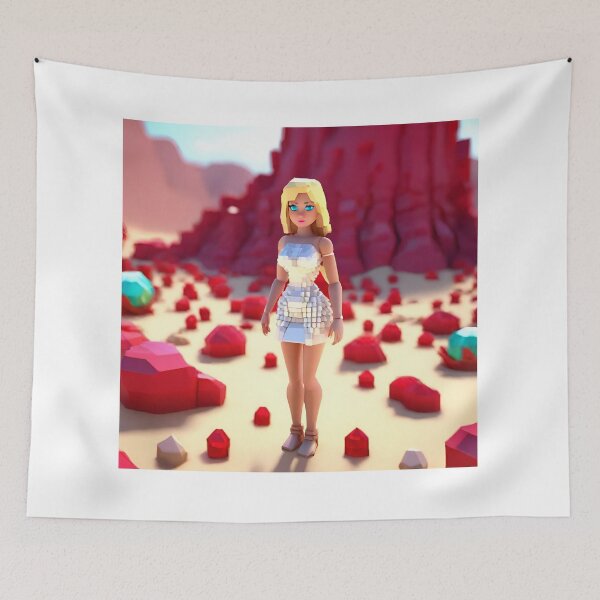 Item preview, doll looking girl wearing white mini dress standing at the desert in front of a hill made of ruby gems designed and sold by thebitsinc.