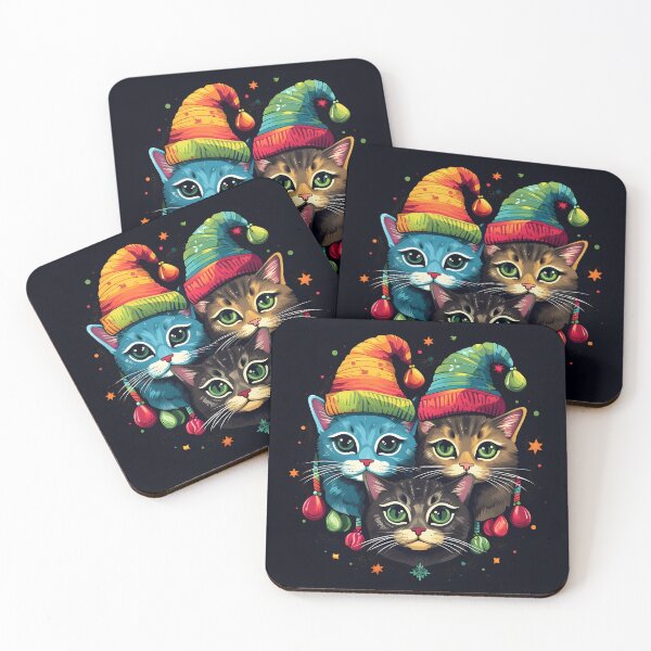 Item preview, Colorful Holiday Christmas cats designed and sold by dcrc.