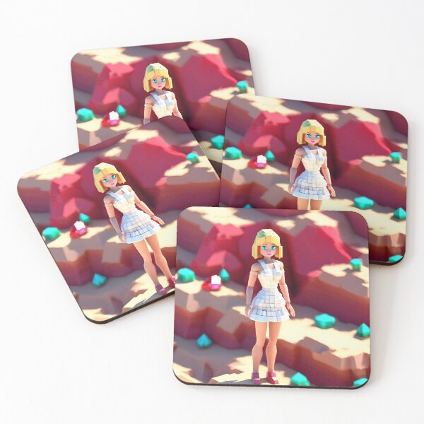 Item preview, doll looking girl wearing white mini dress standing at the desert amidst big ruby and sapphire gems designed and sold by thebitsinc.