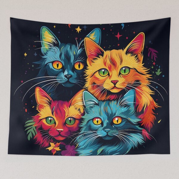 Item preview, Colorful Holiday Christmas cats designed and sold by dcrc.