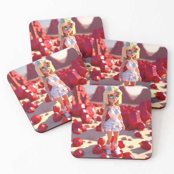 Item preview, doll looking girl wearing white mini dress standing at the desert amidst big ruby gems designed and sold by thebitsinc.