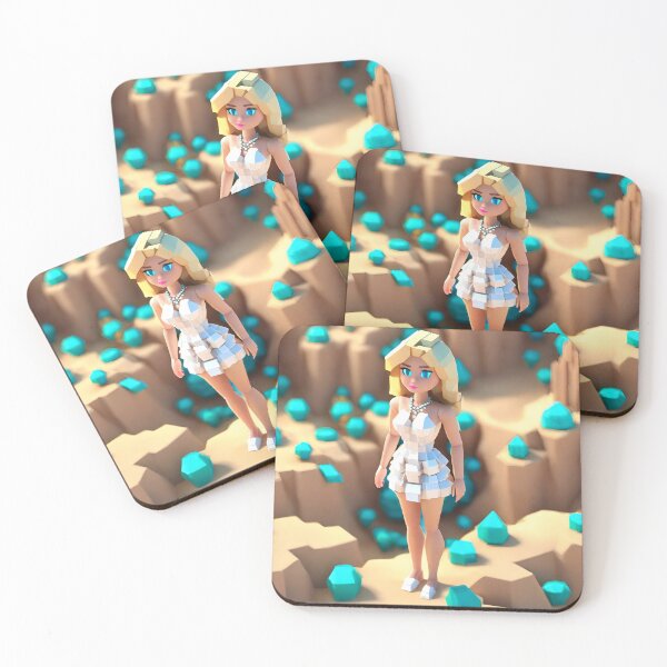 Item preview, doll looking girl wearing white mini dress standing at the desert amidst big blue sapphire gems designed and sold by thebitsinc.