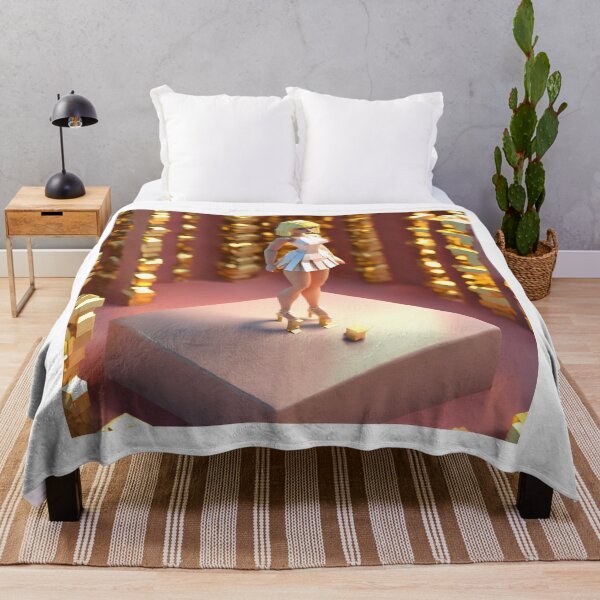 Item preview, doll looking girl wearing white mini dress standing atop a rose gold stage amidst golden decorated pillars designed and sold by thebitsinc.