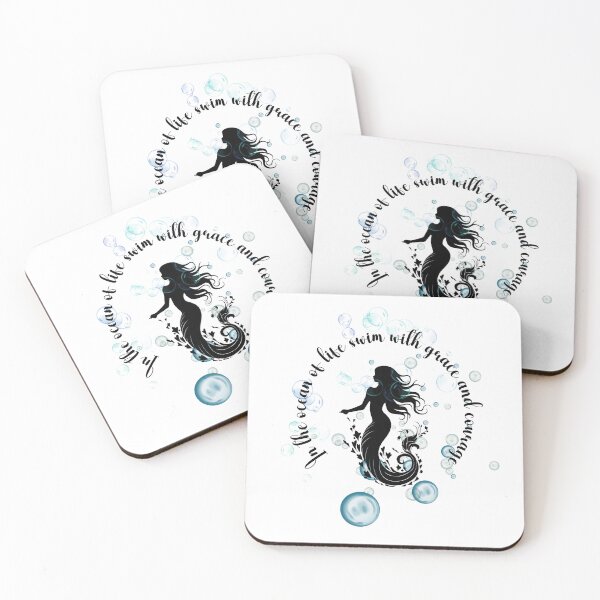 Item preview, Siren's Serenity: Silhouette Mermaid Amidst Bubbles with the Quote 'In the Ocean of Life, Swim with Grace and Courage' designed and sold by s-n-s-designs.