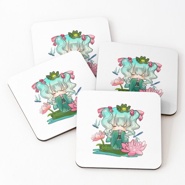 Item preview, Kawaii Lotus Dreams: Chibi Girl with Dragonflies, Candy, and Frog Headpiece designed and sold by HotaruArt.