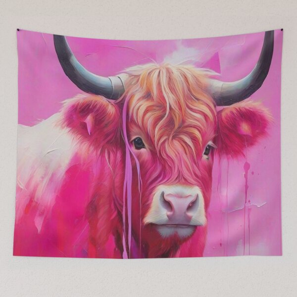 Item preview, Pink Highland Cow Abstract Painting designed and sold by druidwolfart.