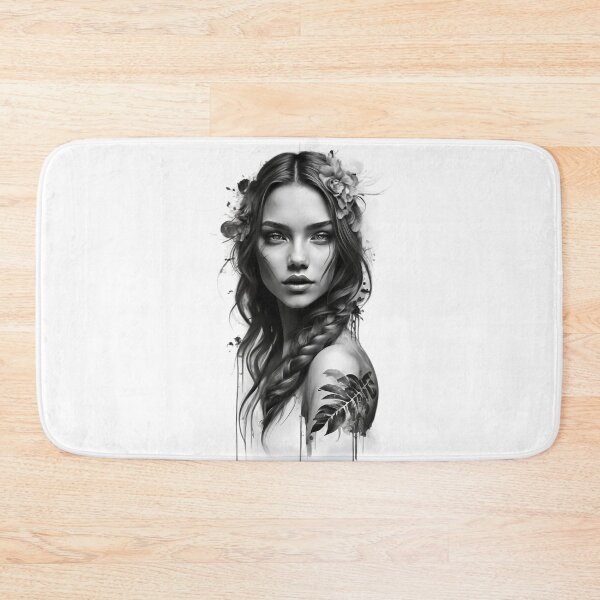 Item preview, A beautiful girl with flowers and ornaments in black&white designed and sold by Aktio  Design.