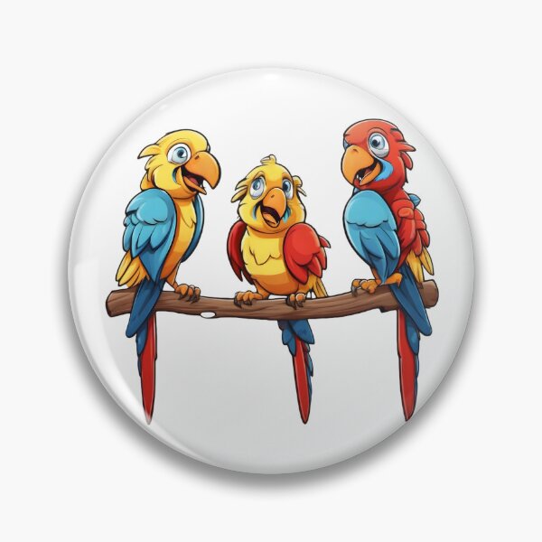 Item preview, Cartoon three parrots on a perch laughing and chortling designed and sold by spoo-art.