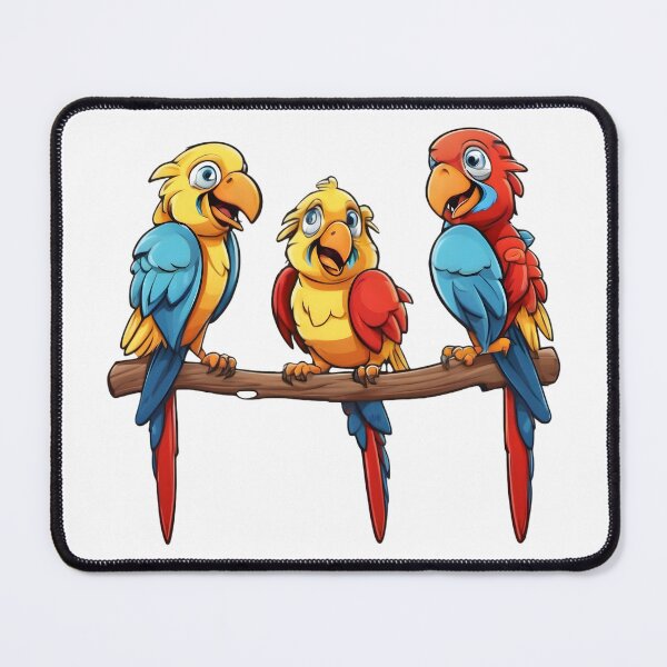 Item preview, Cartoon three parrots on a perch laughing and chortling designed and sold by spoo-art.