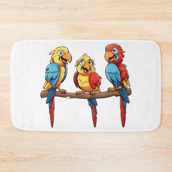 Item preview, Cartoon three parrots on a perch laughing and chortling designed and sold by spoo-art.