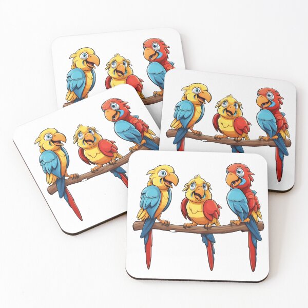 Item preview, Cartoon three parrots on a perch laughing and chortling designed and sold by spoo-art.