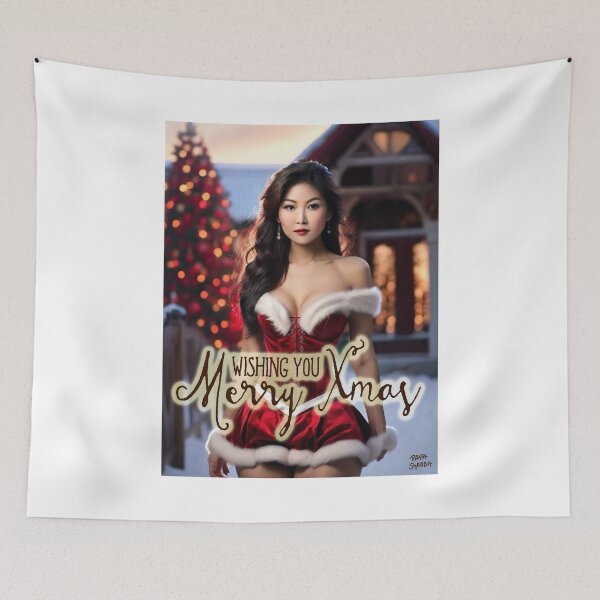 Item preview, Asian Woman wishing Merry Xmas;  designed and sold by StickerApe.
