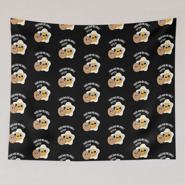 Item preview, Fried And Prejudice Funny Egg Puns (Dark BG) designed and sold by punnybone.