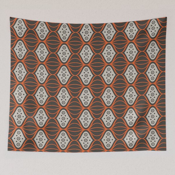 Item preview, Gris Óxido Naranja Círculos Ovalados Conectados Art Déco Años 30 Patrón Chino designed and sold by PenguinForests.